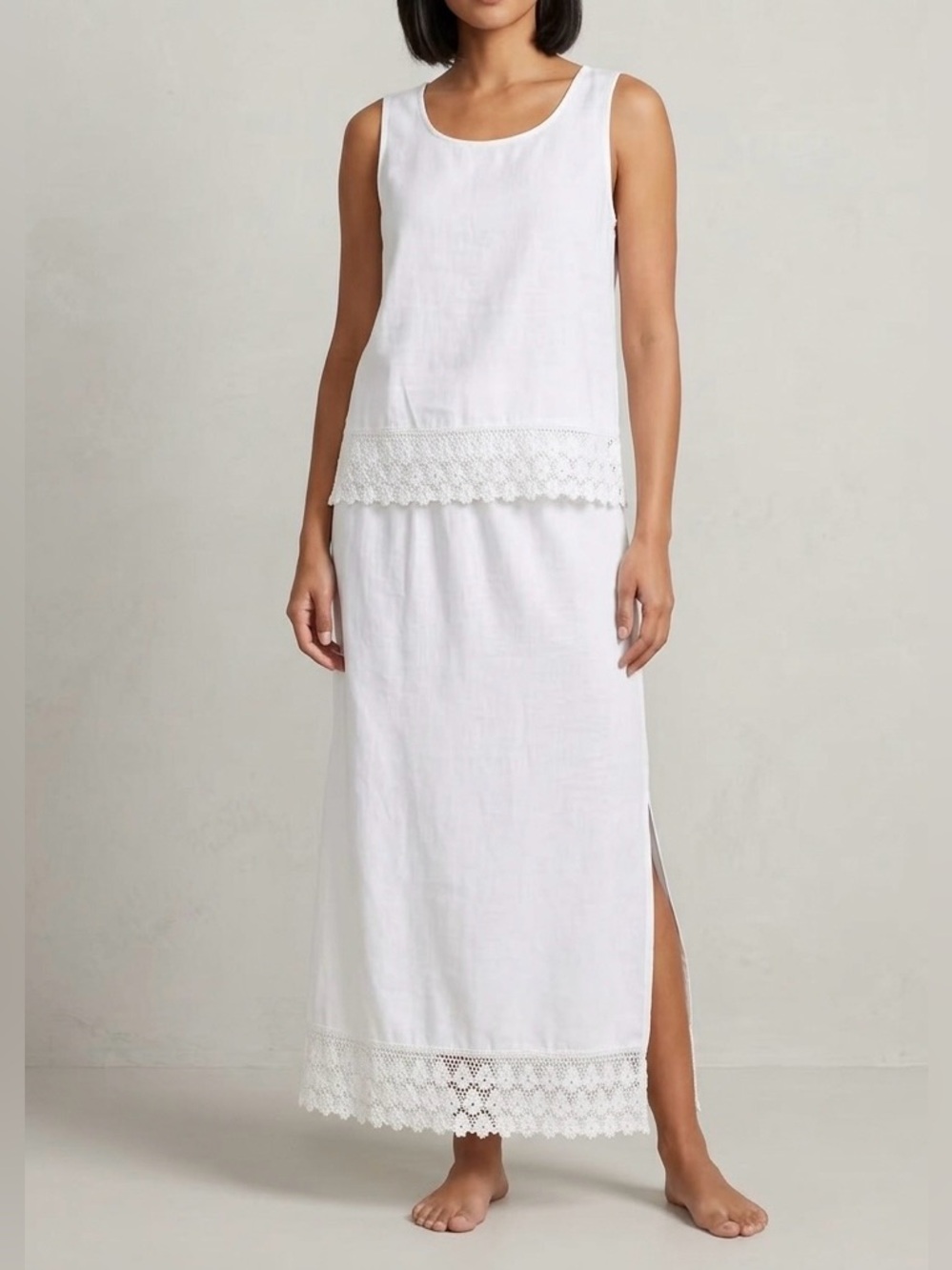 HOKUSPOKUS White Ivory 2 Piece Set Crochet Lace Maxi Skirt Boho Western Size SM